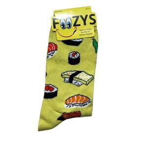 Foozys Yellow Sushi Crew Socks Size 9–11 — Novelty Food Print, Fun Gift, NWT